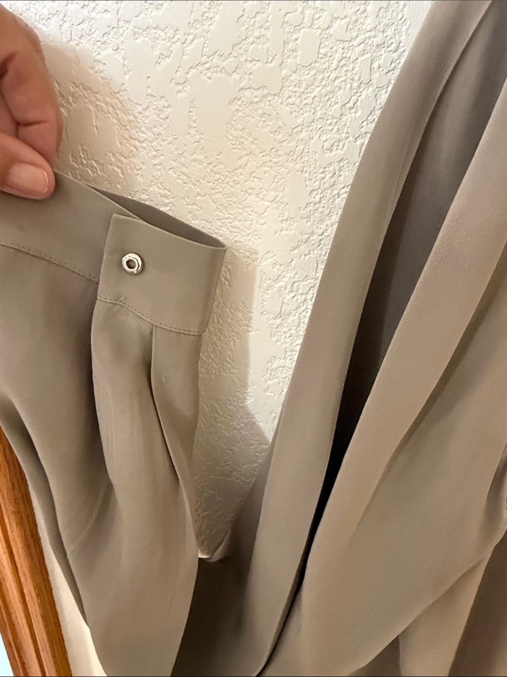 Lafayette 148 New York Taupe Mandarin Collar Button-Front Shirt - Picture 6 of 6